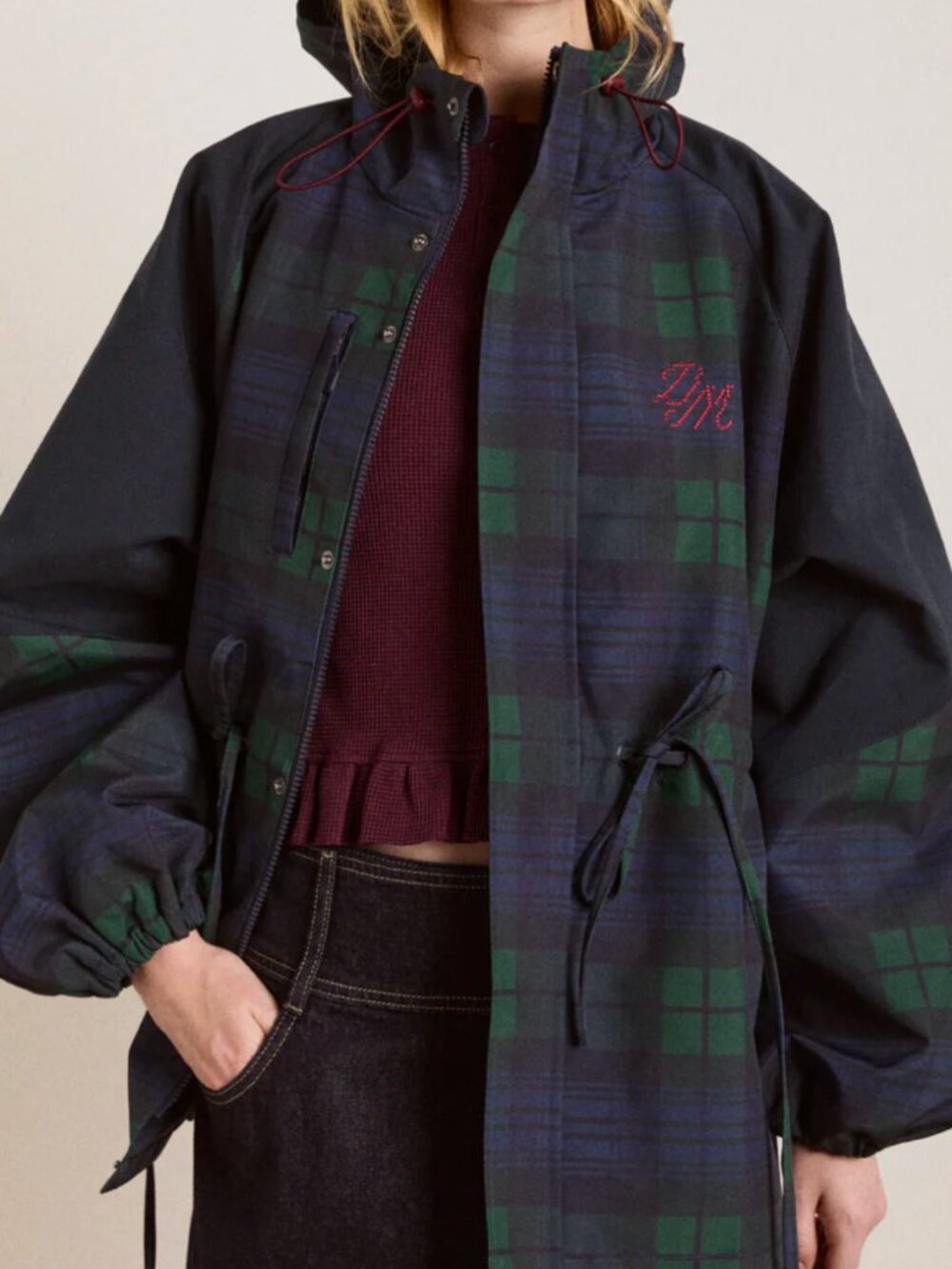 Damson Mader - Liu Shower Proof Raincoat - Navy Check - Picture 6 of 11